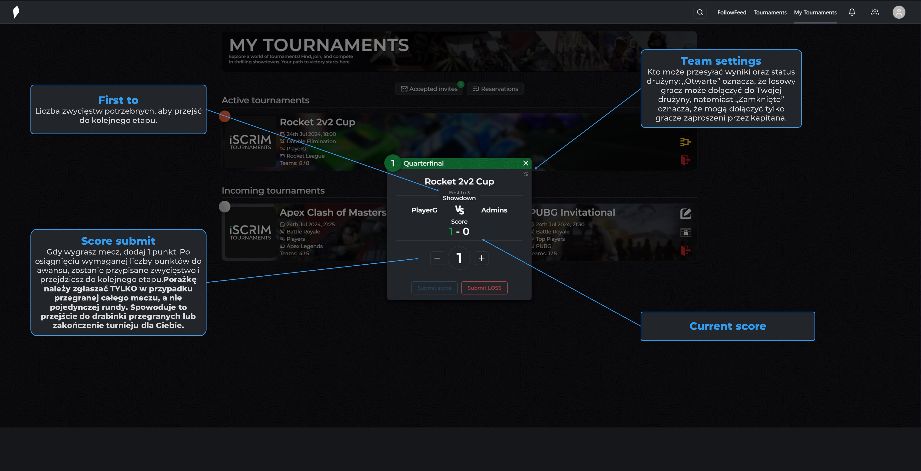 Single / Double elimination score submit